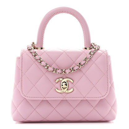 Caviar Quilted Coco Handle Clutch With Chain Pink
