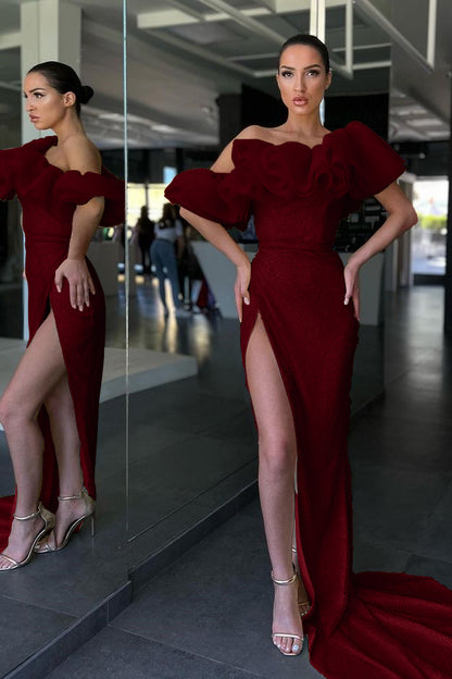 Daffodil Mermaid Off-The-Shoulder Evening Dress Split Sequins