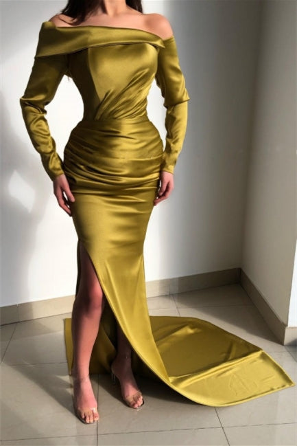 Long Sleeves Mermaid Prom Dress Court With Split