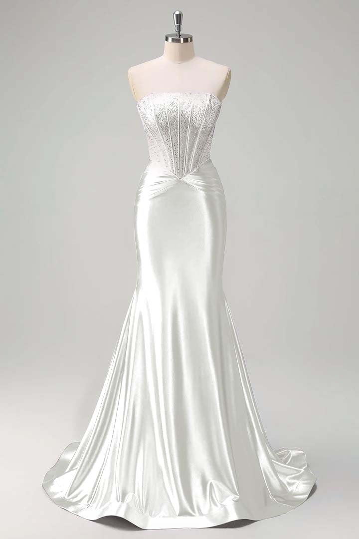 Gorgeous Strapless Sleeveless Mermaid Prom Dress With Beading