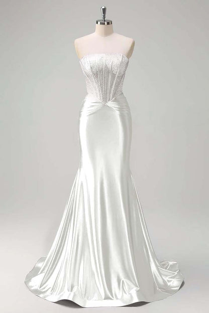 Gorgeous Strapless Sleeveless Mermaid Prom Dress With Beading