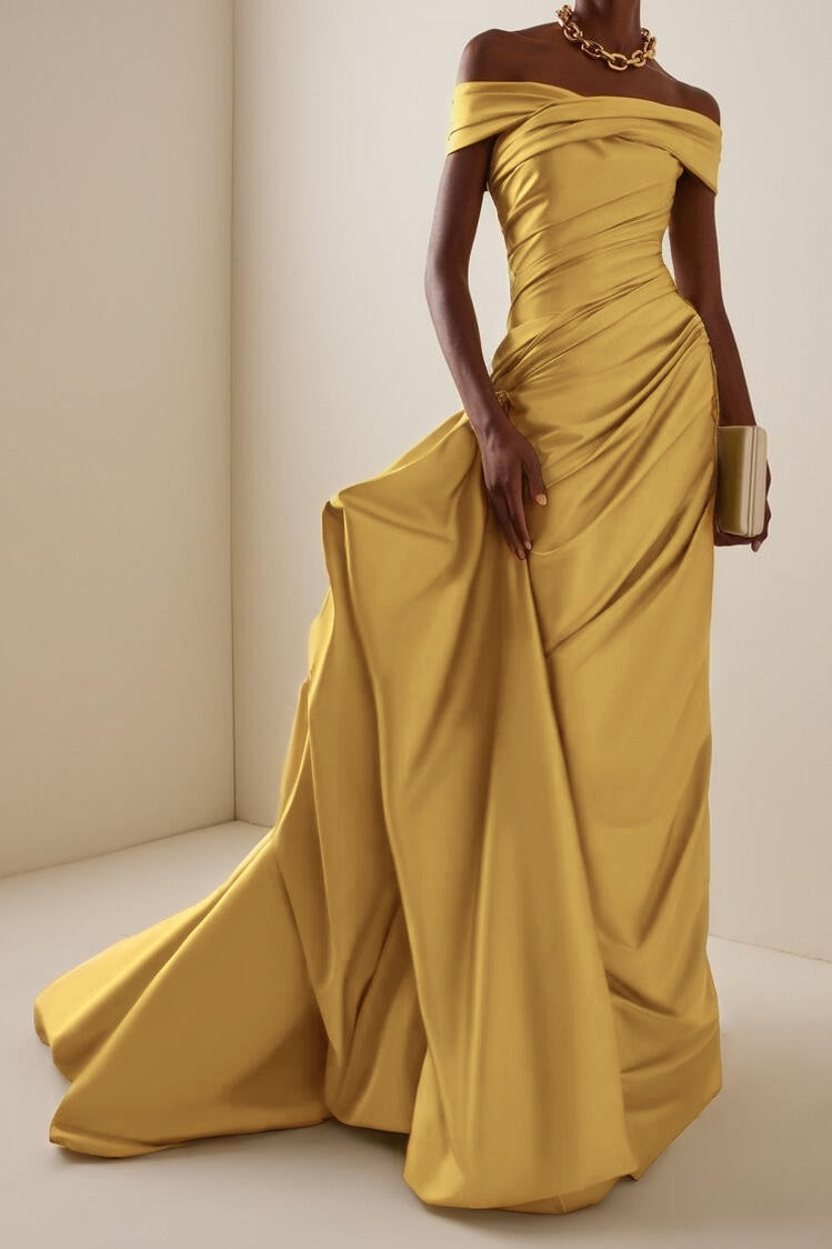 Glamorous Off the Shoulder Sleeveless Long Evening Dress With Pleated