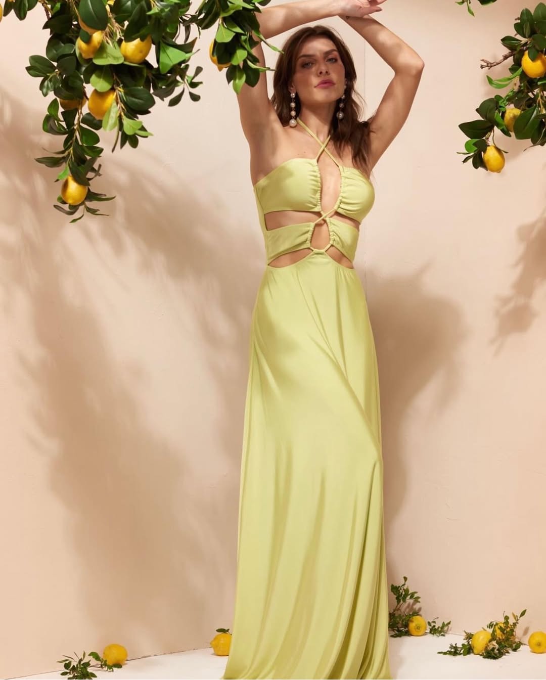 Yellow Sleeveless Halter Straps Deep V-Neck Mermaid Prom Dress