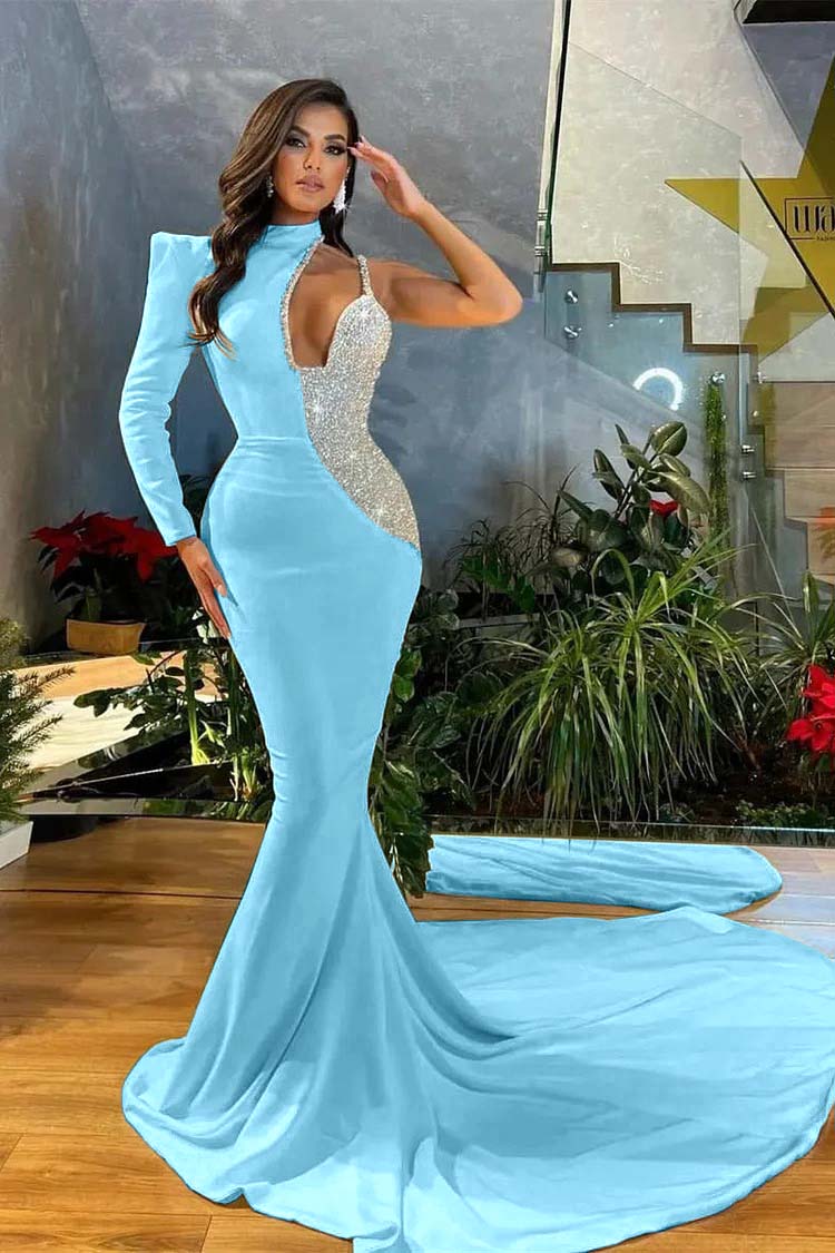 White Sequins Mermaid Prom Dress One Shoulder