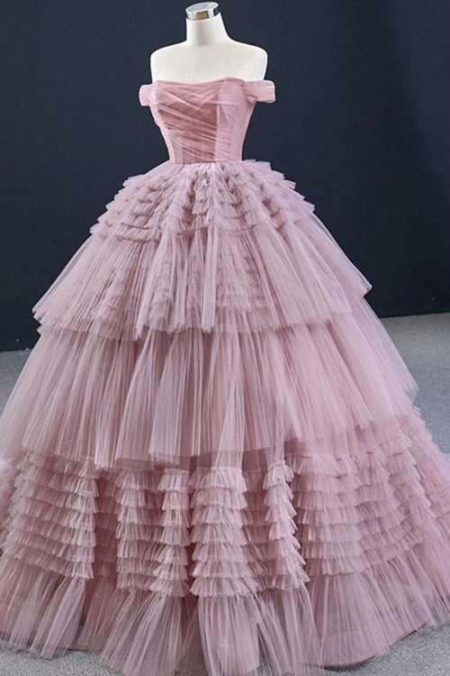 Lotus Ball Grown Prom Dress Tulle Layered With Off-The-Shoulder Strapless On Sale