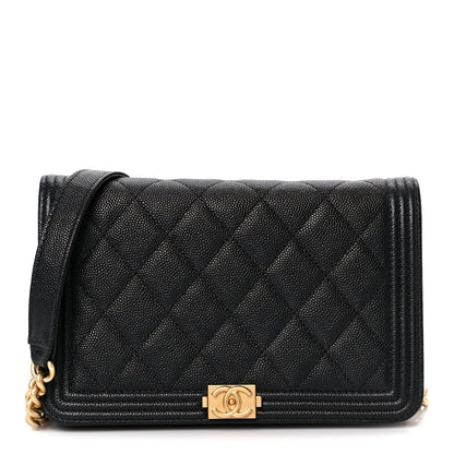 Caviar Quilted Boy Wallet On Chain WOC Black