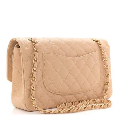 Caviar Quilted Medium Double Flap Beige