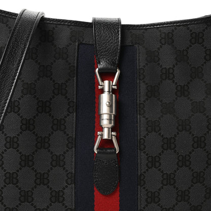 X BALENCIAGA Supreme Monogram Calfskin Web Medium Jackie 1961 Hobo Black