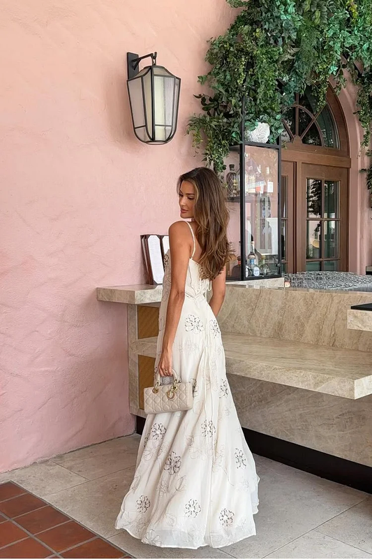 Spaghetti Strap Sleeveless Long Evening Dress With Pleated Appliques