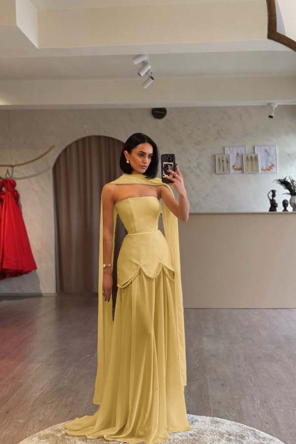 Glamorous White Satin Sleeveless Strapless Long Pleated Prom Dress with Beadings