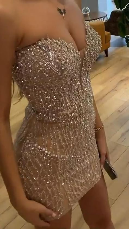 Sweetheart Neck Sparkle Sequin Short Prom Party Dress Evening Dress Birthday Outfit fg8472