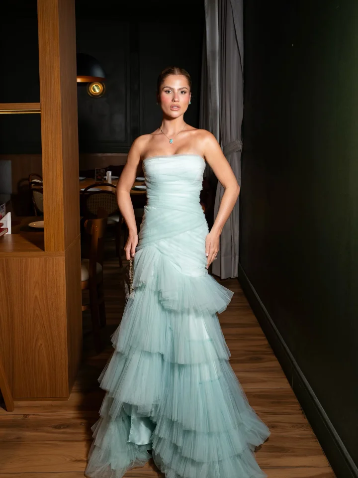 Stunning Straight Across Sleeveless Pleated Tulle Mermaid Evening Dress