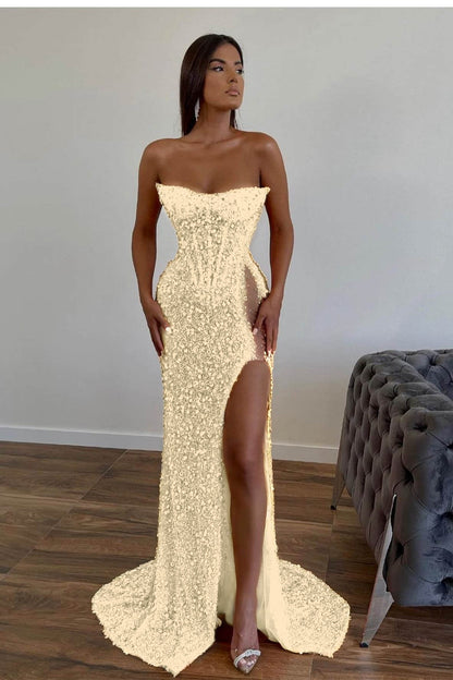 Gorgeous Sequins Mermaid Sweetheart Prom Dress Slit With Sleeveless Orange