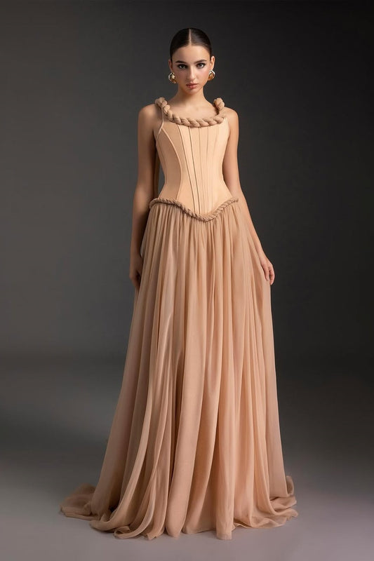 Sleeveless A-Line Square Prom Dress