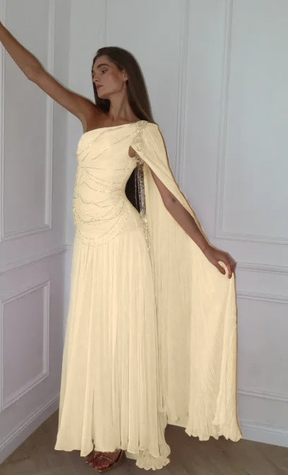 Blushing Pink One Shoulder Sheath Evening Dress With Beadings