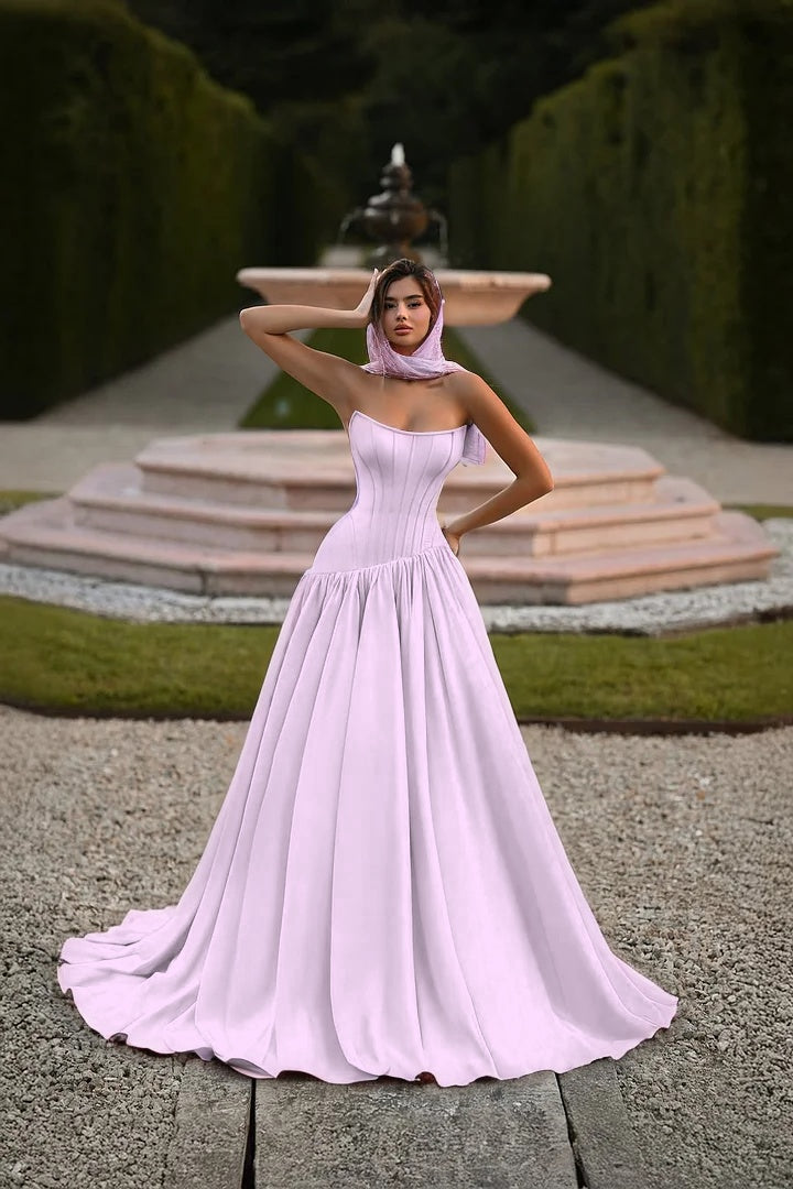 Sky Blue Sleeveless Square A Line Prom Dress With Pleated