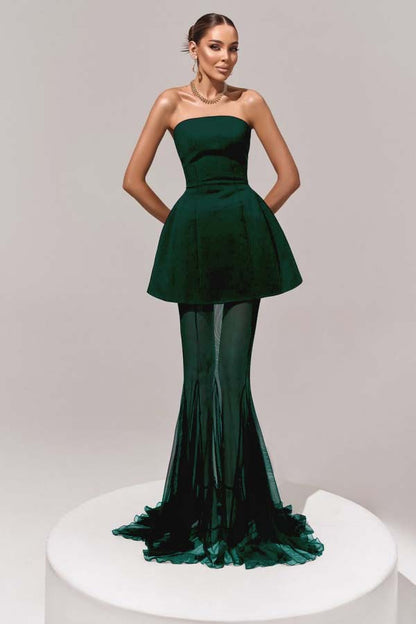 Stunning Black Sleeveless Strapless Prom Dress with Removable Hem