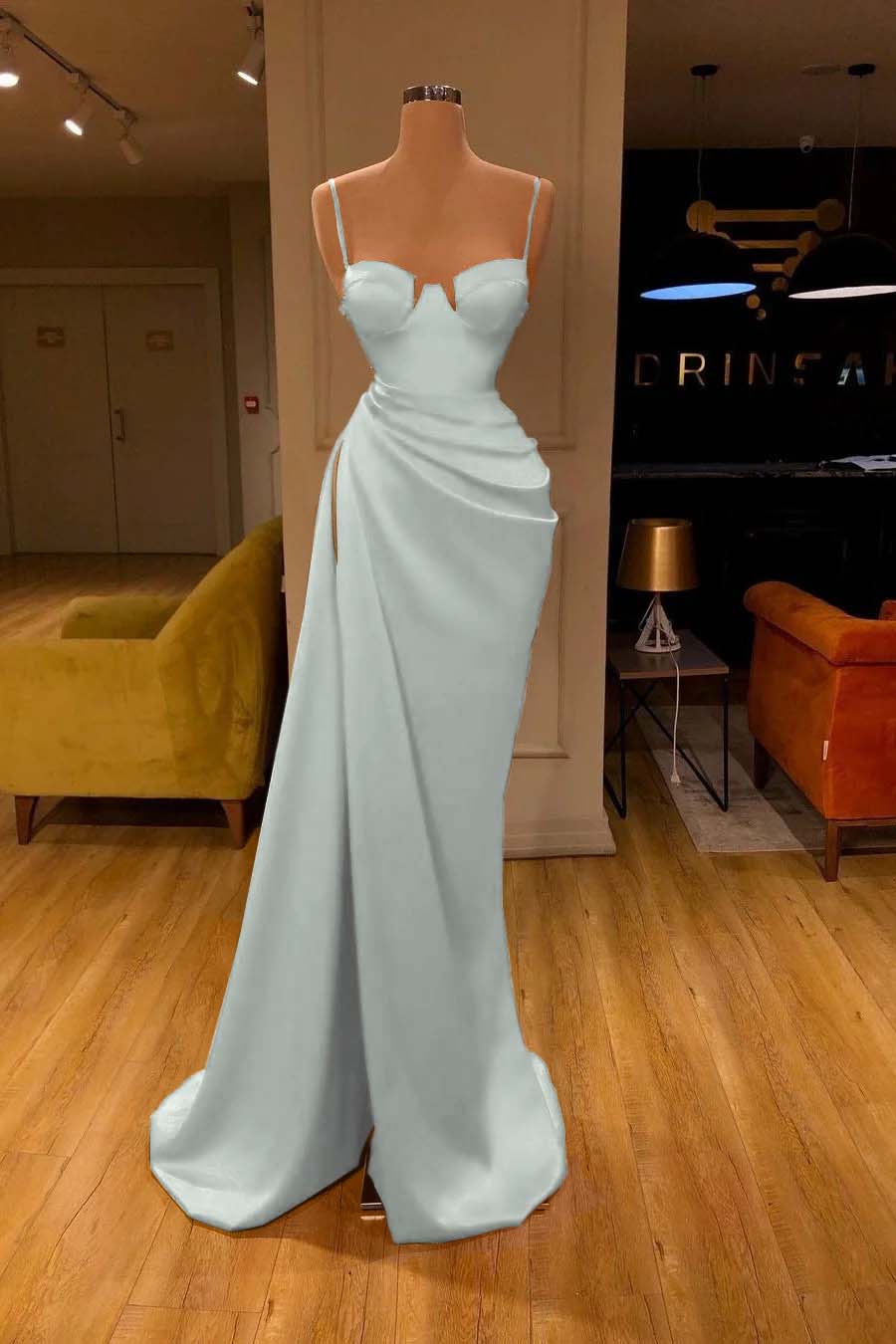 Mermaid Red Spaghetti-Straps Prom Dress With Slit