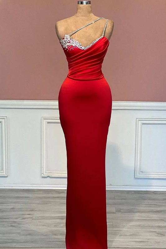 Red Sleeveless Halter Straps V-Neck Mermaid Prom Dress
