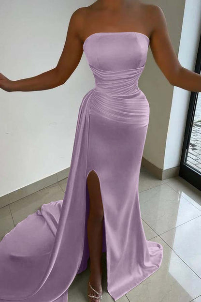 Yellow Strapless Prom Dress Court With Split