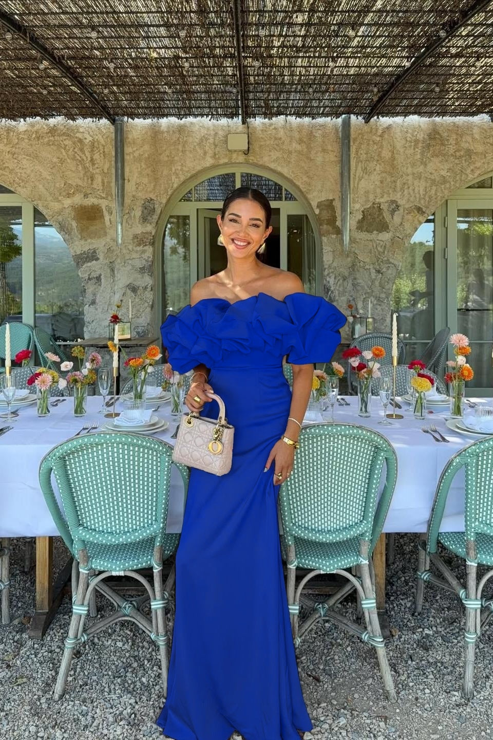 Satin Sleeveless Off-The-Shoulder Long Evening Dress With Pleated