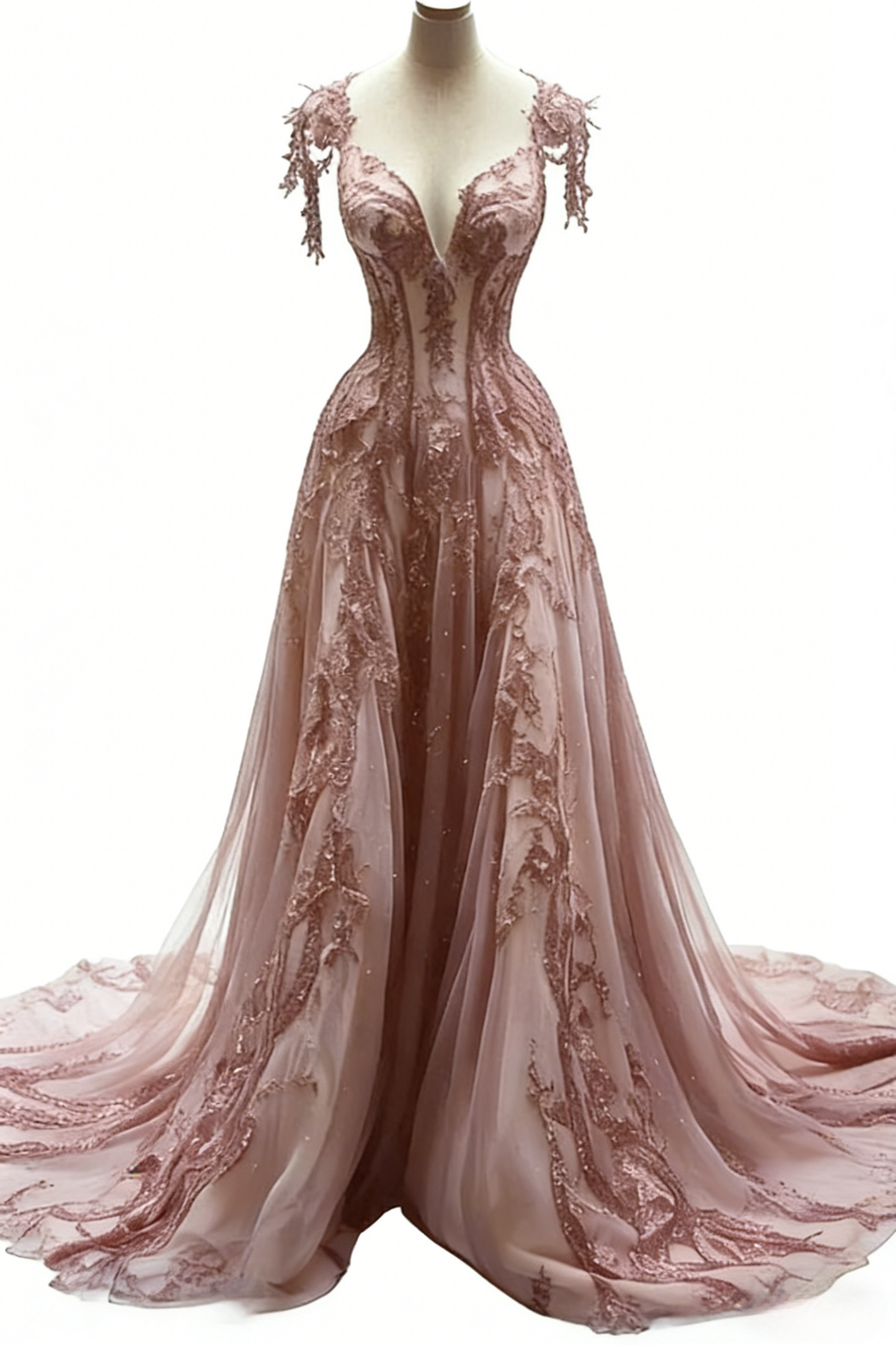Black Appliques A-line V-neck Lace Tulle Sequin Long Prom Dress, Dark Gray Formal Evening Gowns ED01235