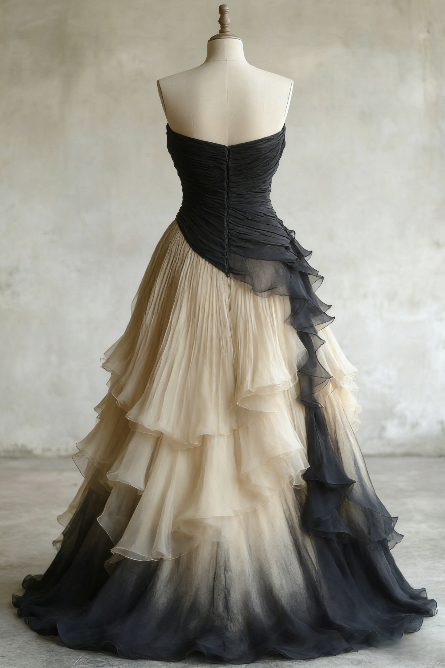 Elegant Black/White Sweetheart Neck A-Line Tulle Long Wedding Dress, Simple Evening Gown ED03385
