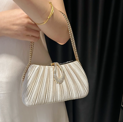 Champagne Wedding Bag Sparkly Pleated Banquet Party Handbag HZ1024