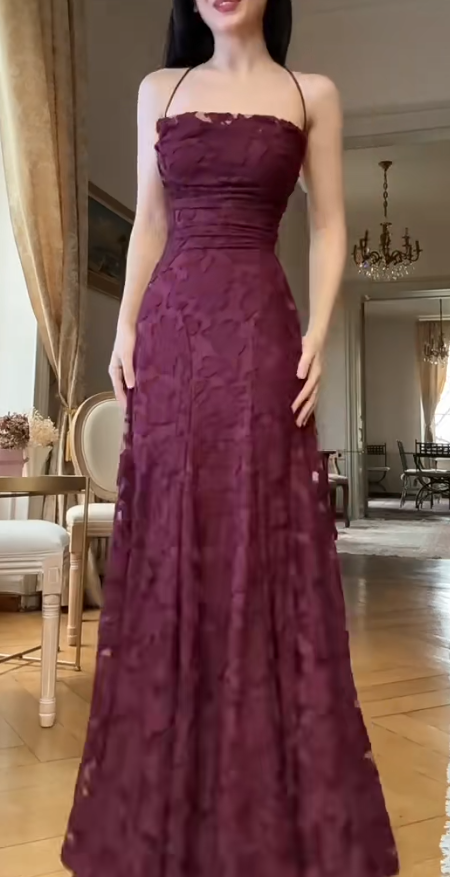 Chic Spaghetti Strap Sheath Wedding Guest Dresses,Lace Rust Red Formal Dresses ED04427
