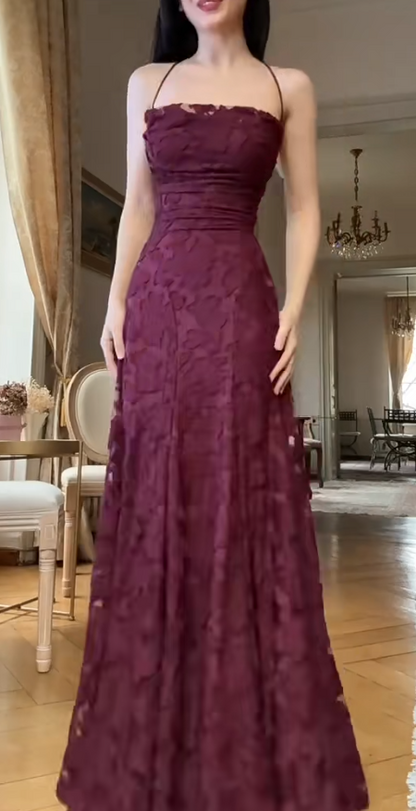 Chic Spaghetti Strap Sheath Wedding Guest Dresses,Lace Rust Red Formal Dresses ED04427