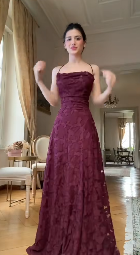 Chic Spaghetti Strap Sheath Wedding Guest Dresses,Lace Rust Red Formal Dresses ED04427