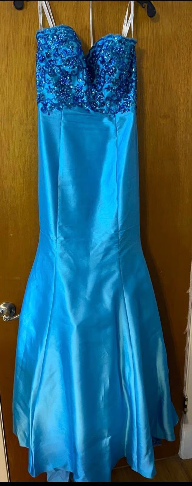 Elegant Strapless Mermaid Long Prom Dresses Satin Blue Evening Gowns ED04686