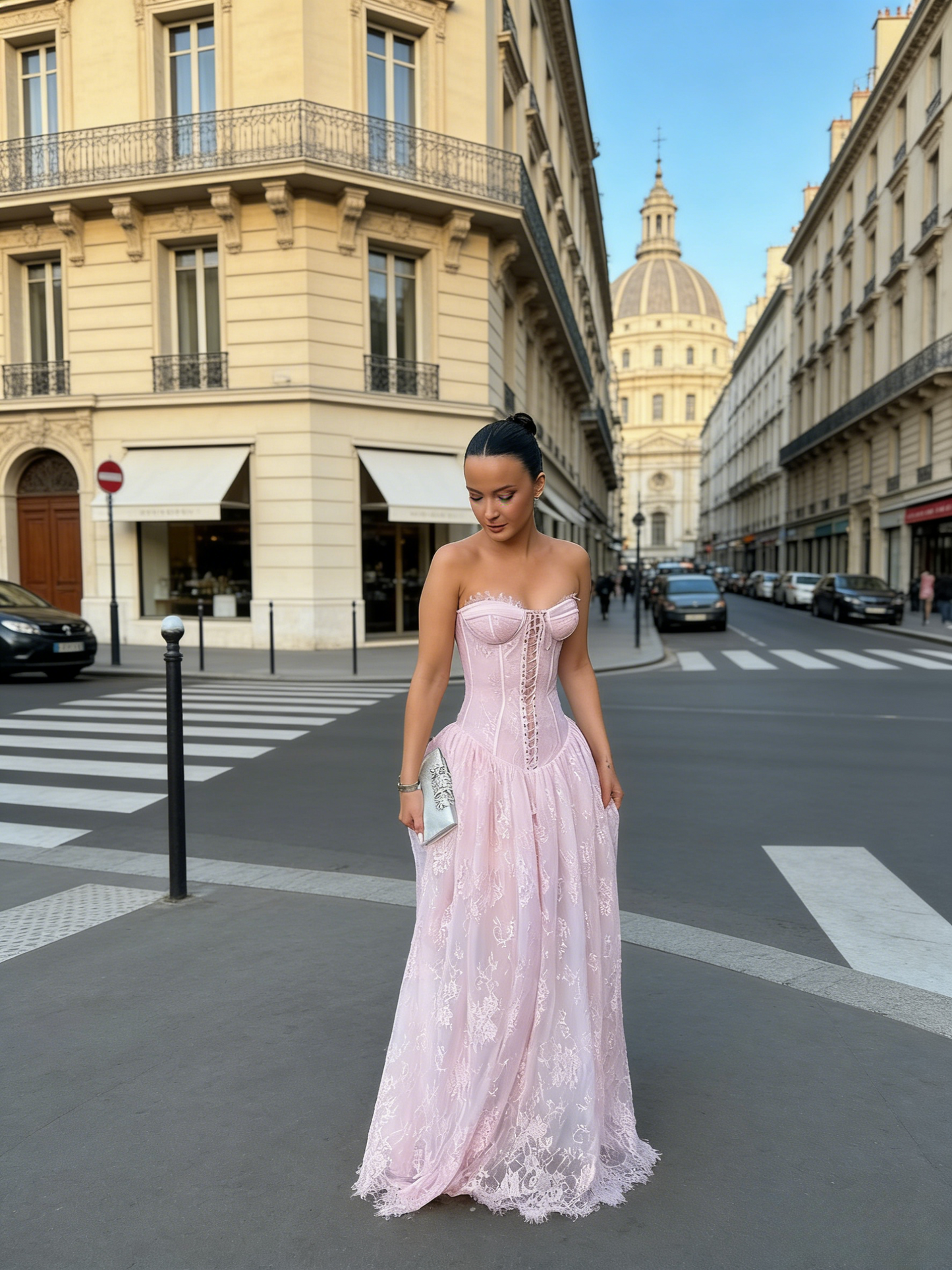 Elegant Sweetheart A-Line Long Prom Dress Lace Pink Evening Dresses ED05241
