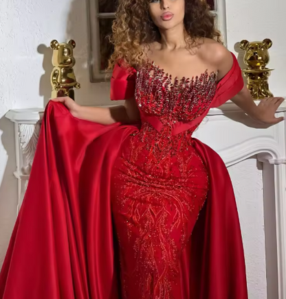 Sexy Off-shoulder Bodycon Long Prom Dressesï¼_eaded Tulle Burgundy Evening Dresses ED05326
