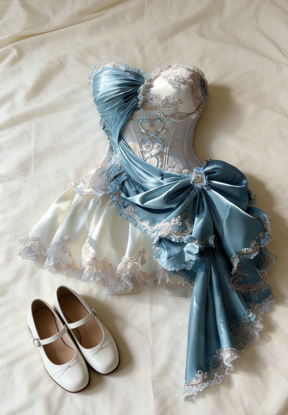 Gorgeous A-Line Blue Short Prom Dresses Satin Lace Sweetheart Birthday Dresses Sleeveless Evening Dresses ED06027