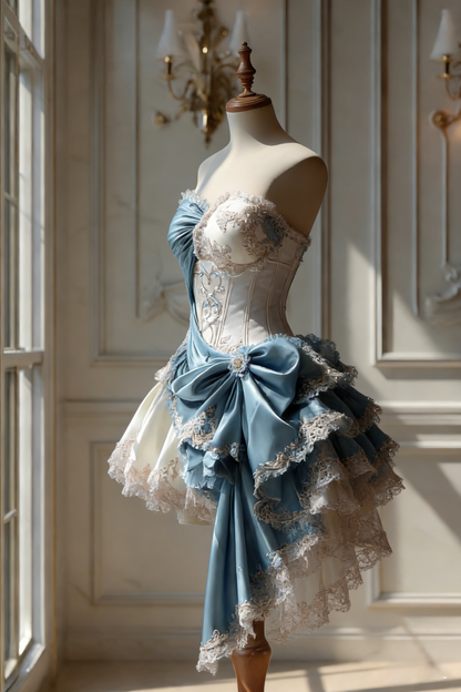 Gorgeous A-Line Blue Short Prom Dresses Satin Lace Sweetheart Birthday Dresses Sleeveless Evening Dresses ED06027
