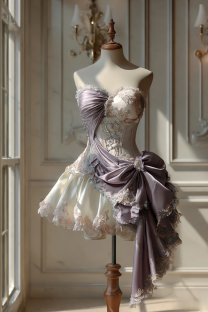 Gorgeous A-Line Blue Short Prom Dresses Satin Lace Sweetheart Birthday Dresses Sleeveless Evening Dresses ED06027