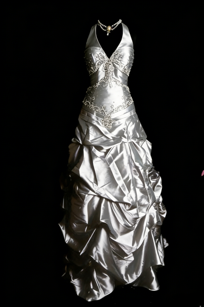 Elegant Halter Purple Long Prom Dresses Beaded Satin A-Line Birthday Dress ED06062