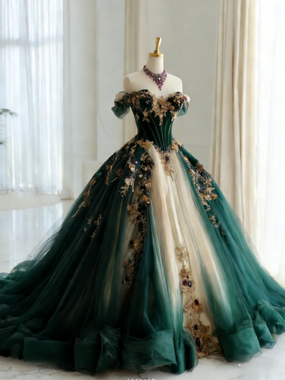 Gorgeous Purple Birthday Dresses Off-shoulder A-Line Long Prom Dresses Tulle Appliques Quinceanera Dresses ED06202