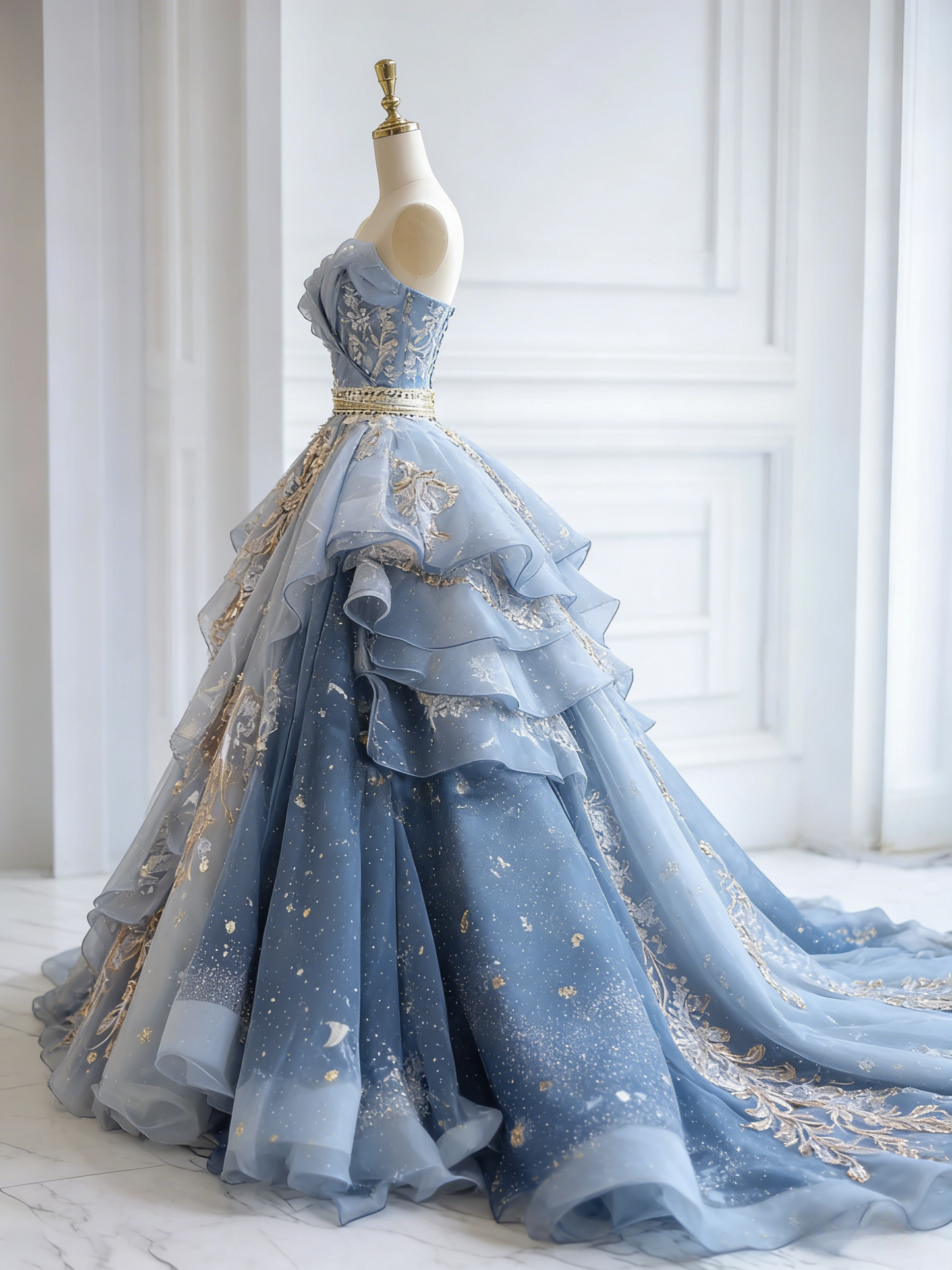 Chic Gray Blue Long Prom Dresses Tulle Applique Sweetheart A-Line Evening Dresses Sleeveless Birthday Dresses ED06211