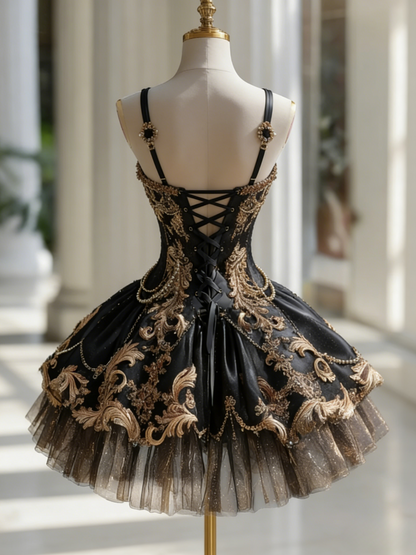 Cute A-Line Short Prom Dresses Spaghetti Straps Applique Black Birthday Dresses Tulle Sleeveless Party Dresses ED06223