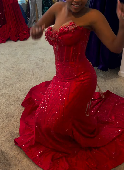 Elegant Burgundy Long Prom Dresses Sequins Satin Party Dresses Sweetheart Mermaid Birthday Dresses Sleeveless Evening Dresses ED06232