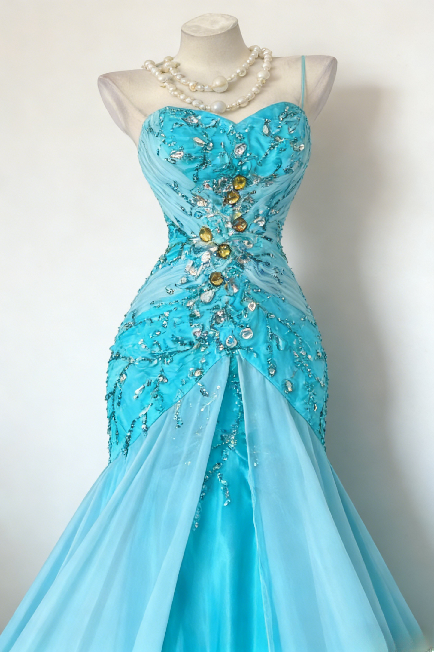 Gorgeous Sheath Blue Long Prom Dress Beaded Chiffon One-shoulder Evening Dress Sleeveless Birthday Dress  ED06385