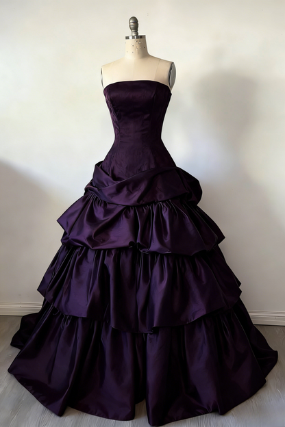 Gorgeous A-Line Burgundy Prom Dress Satin Strapless  Long Evening Dress Sleeveless Birthday Dress ED06451