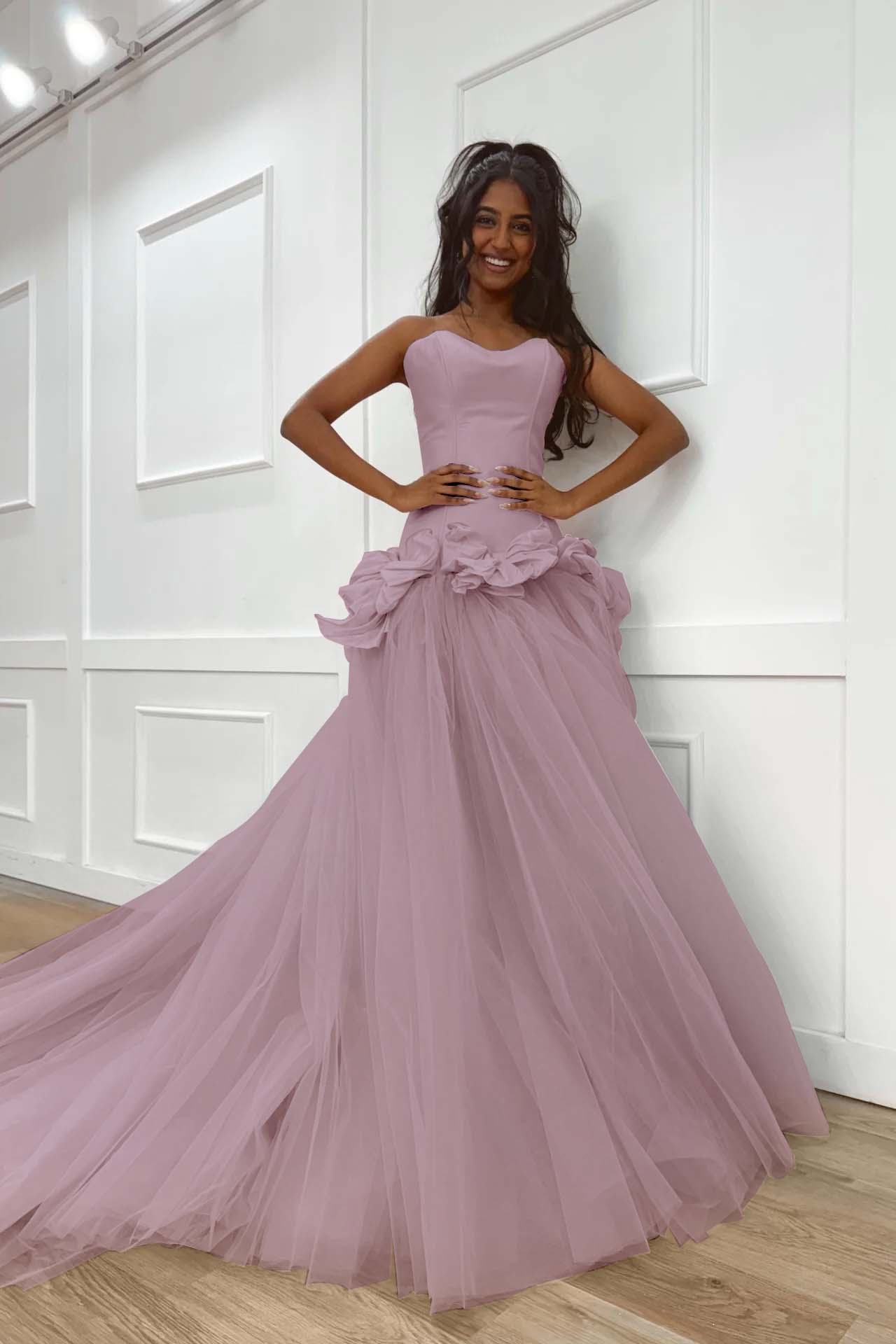 Pink Sweetheart Mermaid Evening Dress in Satin and Tulle with Bows