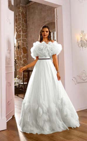 Romantic Pink Flower Off-the-shoulder Layered Couture Evening Dress