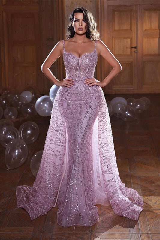 Shinning Spaghetti-Straps Mermaid Evening Dress Overskirt Sleeveless Online