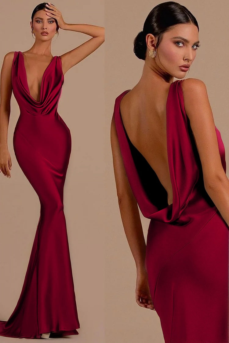 Charming Mermaid Red Sheath Halter Long Prom Dress