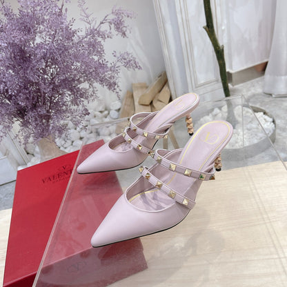 Valentino Rockstud Tower Heel Mules Sheepskin 239526