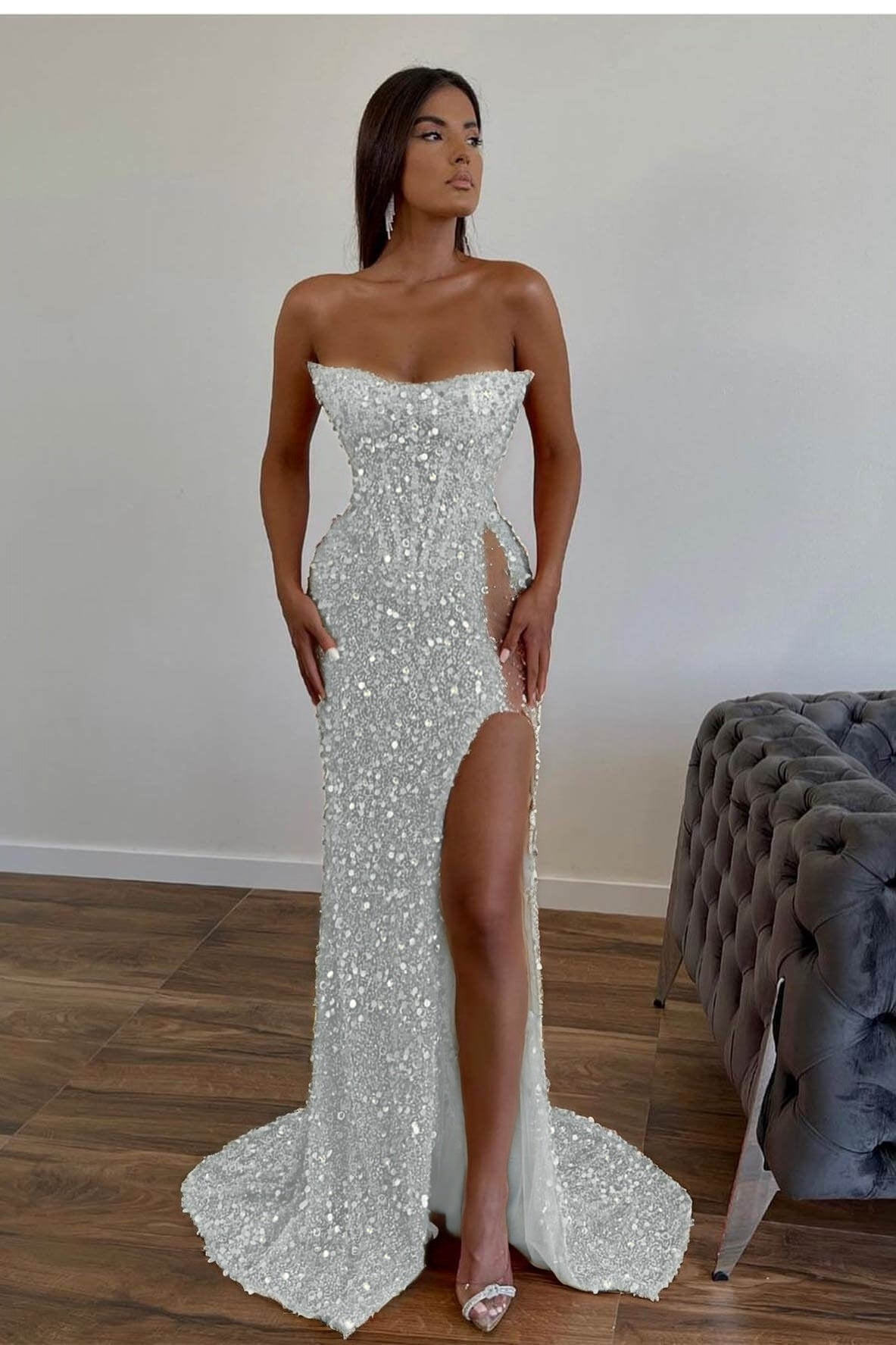 Gorgeous Sequins Mermaid Sweetheart Prom Dress Slit With Sleeveless Orange